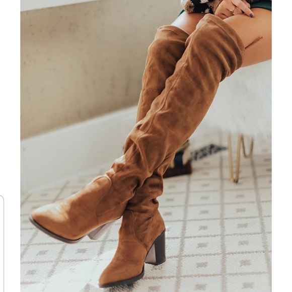 Shoes - NEW Knee high boots, camel color with a tie back